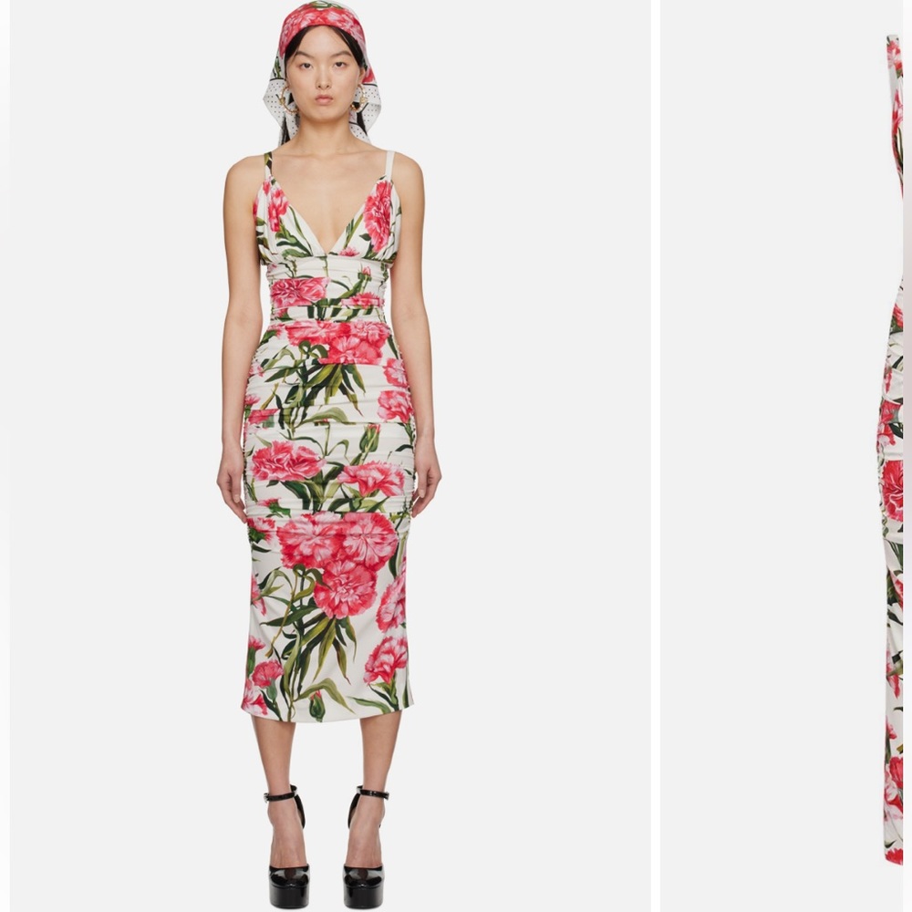 DOLCE & GABBANA White Carnation Maxi Dress